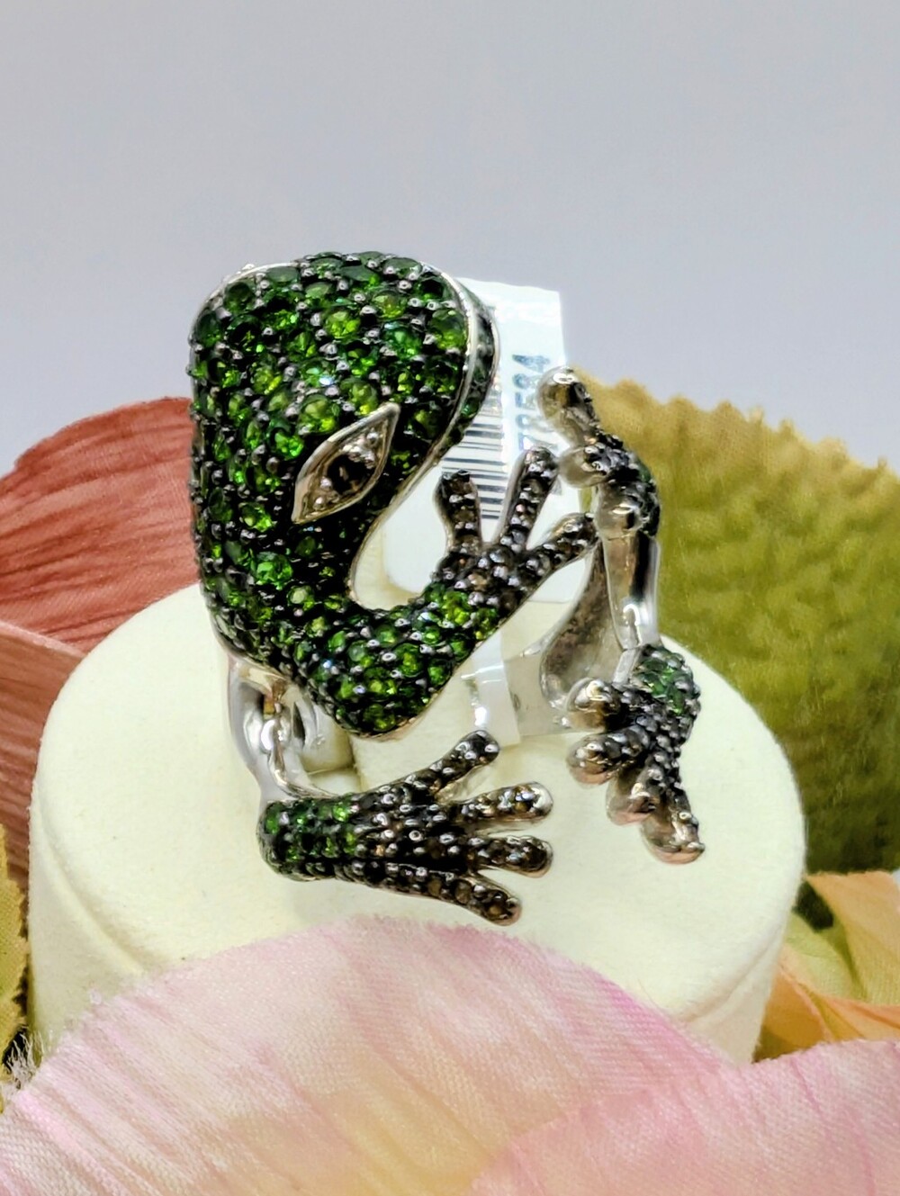 Frog Chrome Diopside And Chocolate Zircon 925 Sterling Silver Ring 3.38tcw